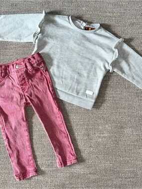 7 For All Mankind Kids Light Gray Sweatshirt & Pink Pants Matching Set